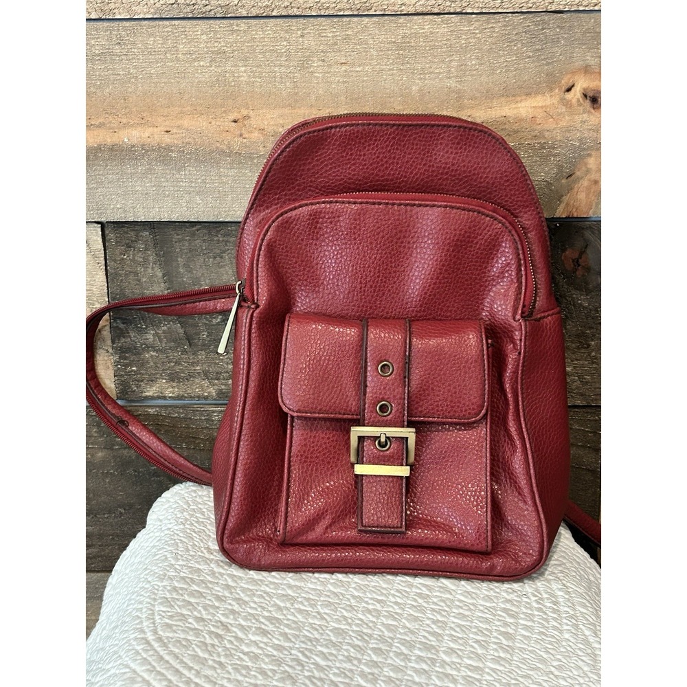 Marco Avane Red Pebbled Leather Zippered Adjustable Backpack READ
